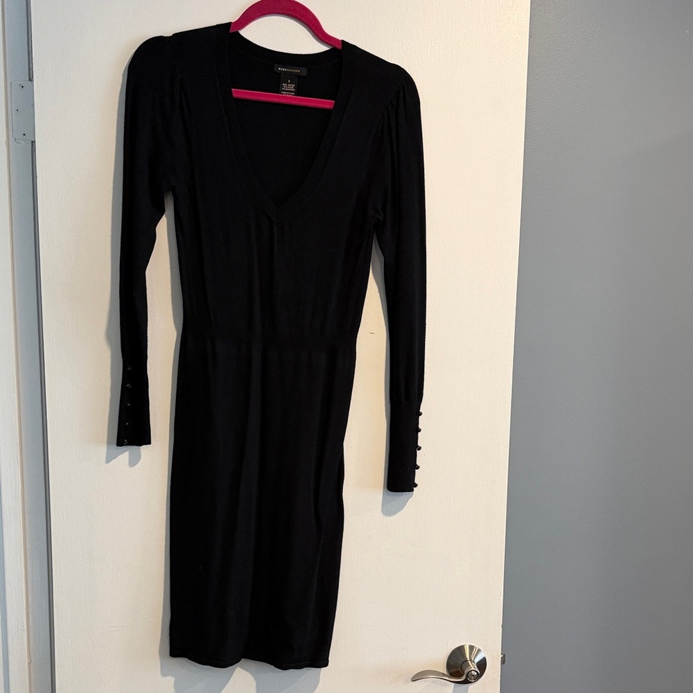BCBGMaxAzria Black Long Sleeve V-Neck Dress